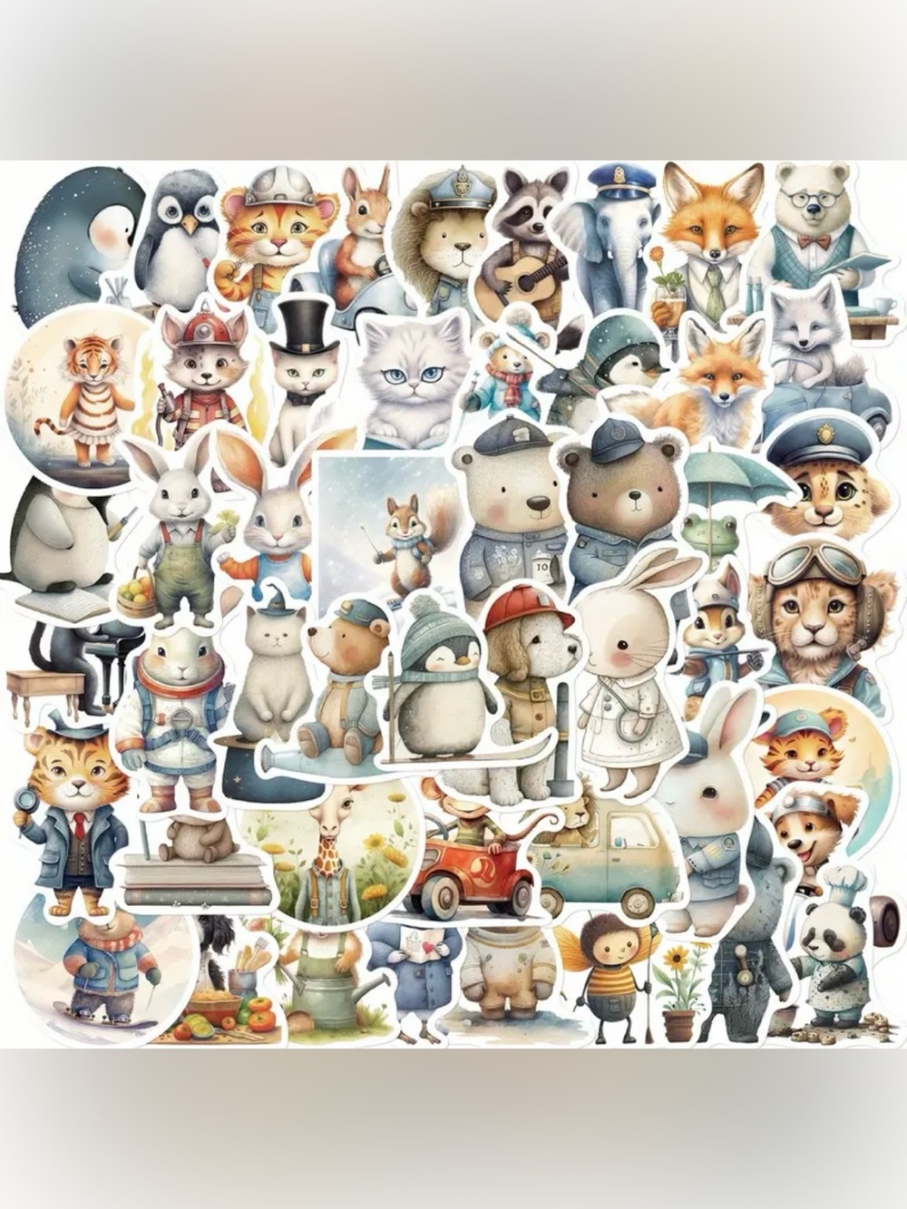 50 Cute Storybook Animal Stickers Neutrals & Pastels Kids Crafts Party Favors